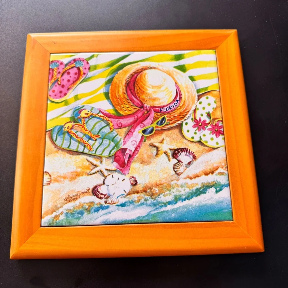 Kathleen Denis‎ Florida Beach Scene Framed 9x9